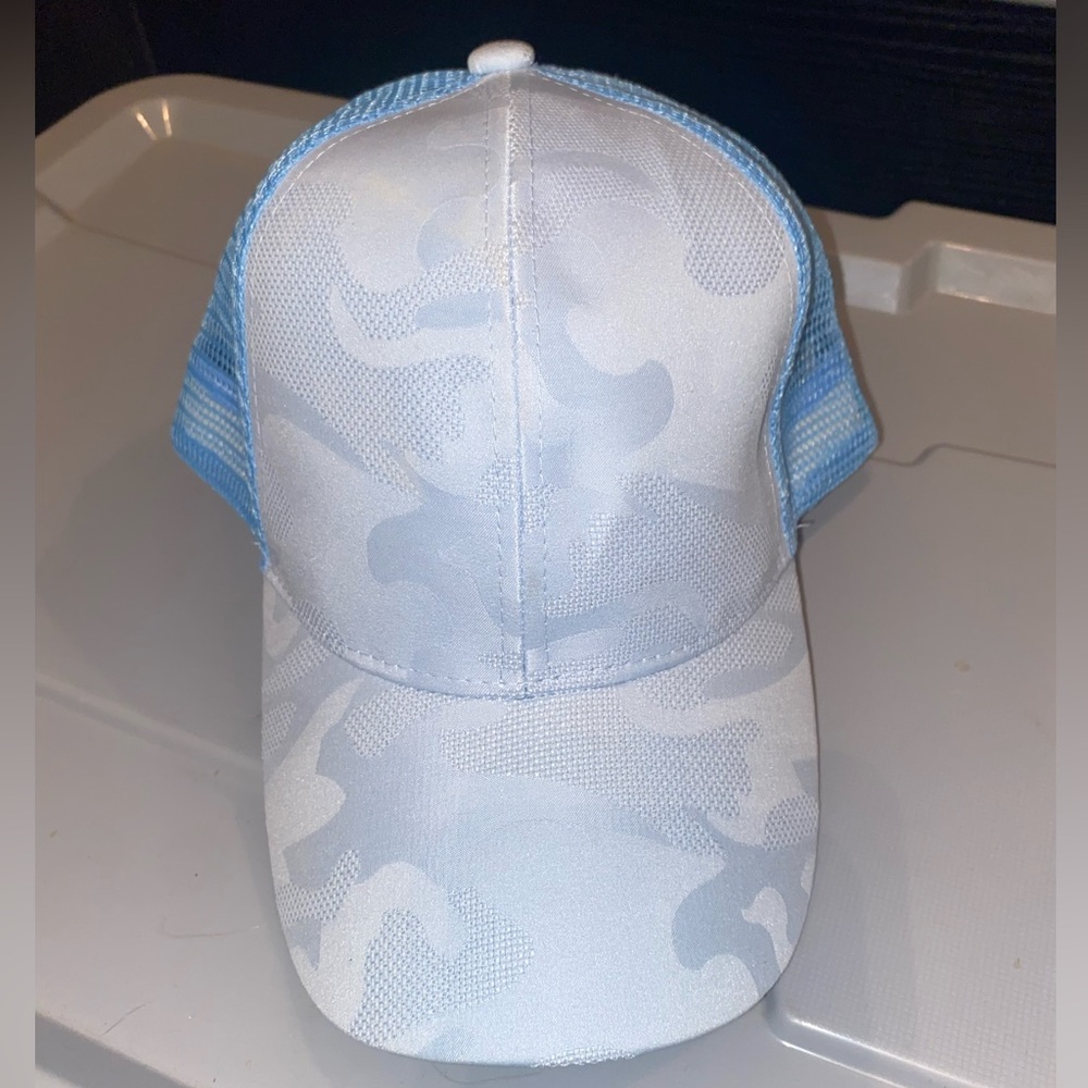 Light Blue Camo Ballcap w Mesh Back and Ponytail Hole - New!